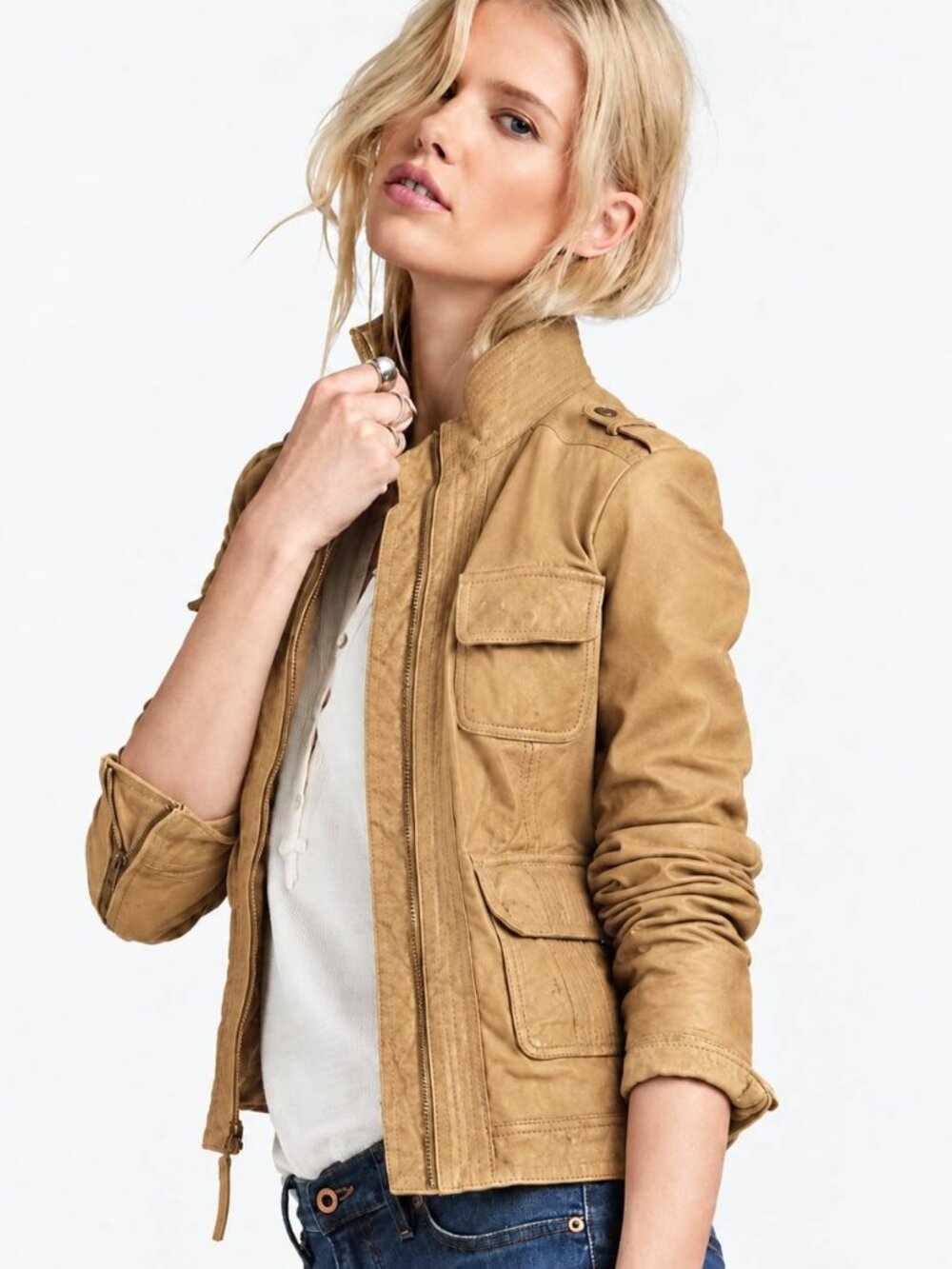 Lucky Brand Leather Jacket in Cognac, Size S